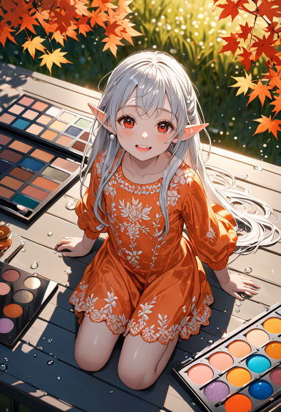 秋の森でエルフ少女のメイクタイム