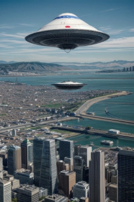 大都市に飛来するUFO