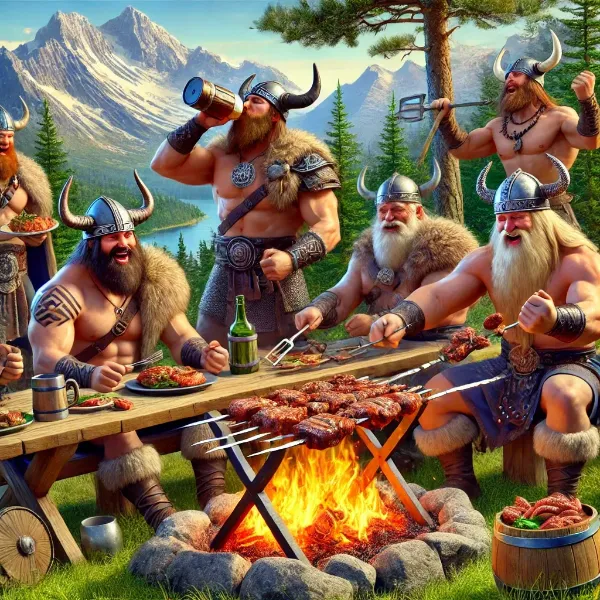 バーベキュー中のバイキングたち