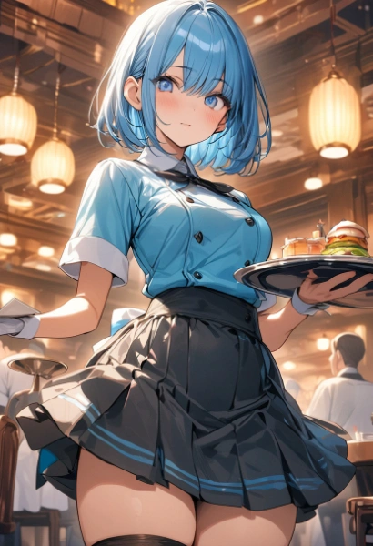 青髪のウエイトレスさん