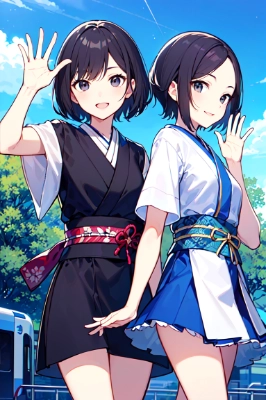 手を振るお姉さん
