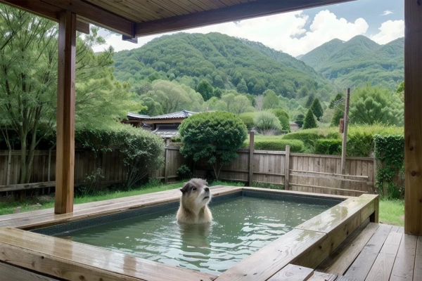 温泉に浸かってるカピバラさん