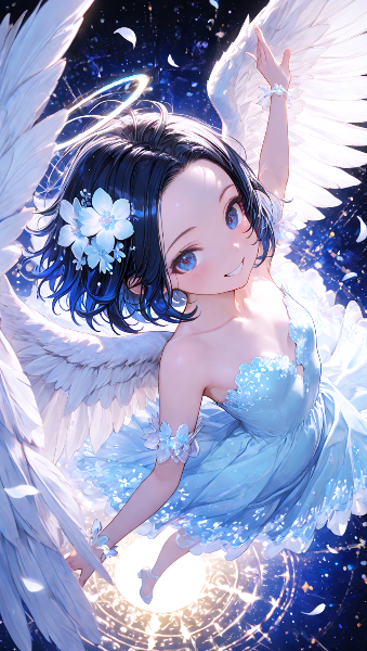 星空に舞う青い天使の少女