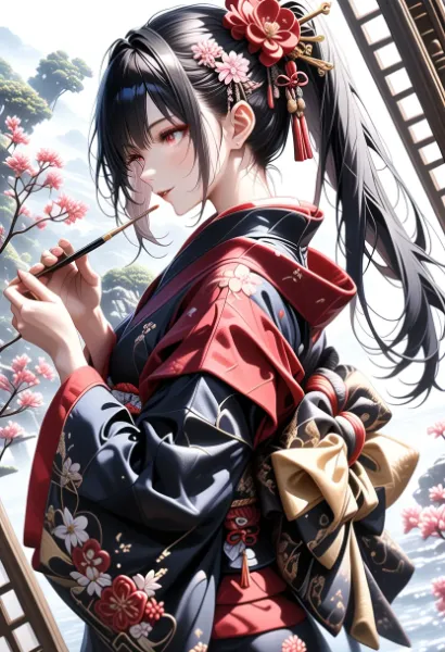 桜筆の優雅な美女