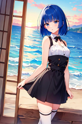 浜辺の青髪さん