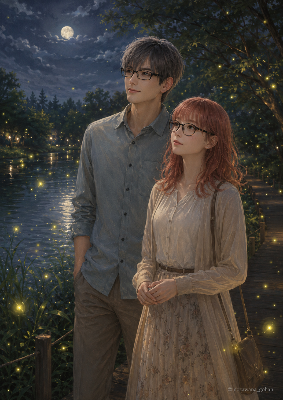 蛍舞う夜の公園