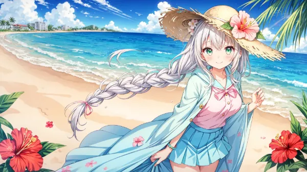 銀髪少女の南国ビーチ冒険