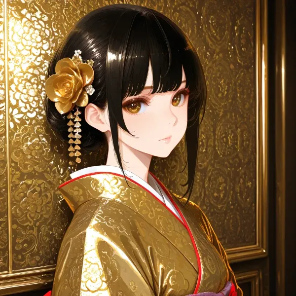 金色の着物の優美な少女