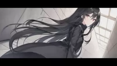 廃墟のような通路と黒いコートを着た女の子⑦