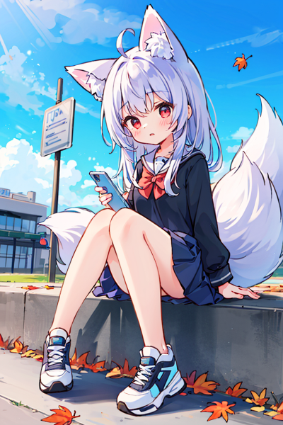 スニーカーを履いた妖狐のJK少女