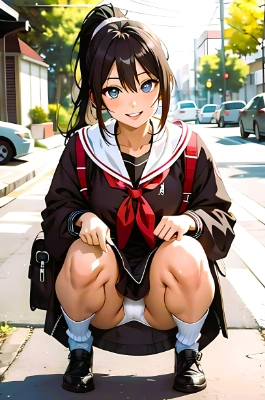 しゃがむ女子高生