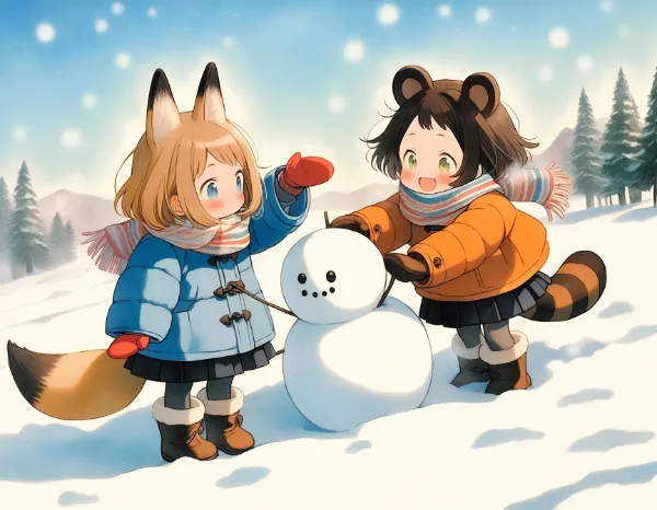 コン子とポン子・雪だるまさん