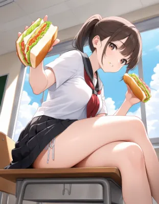 サンドイッチ片手のランチタイム