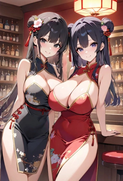 チャイナドレス美女2人組