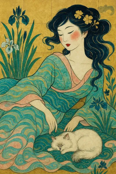 菖蒲の庭で紡ぐ猫の夢