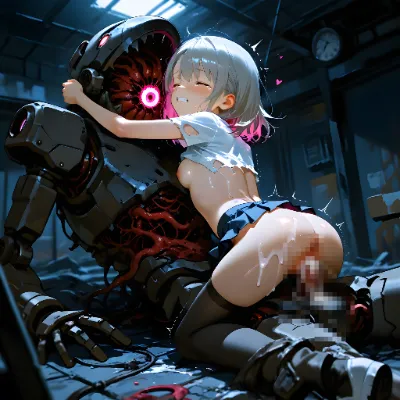 女の子達と廃レストランの化物メカ2