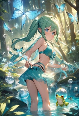 カエルと戯れるミク