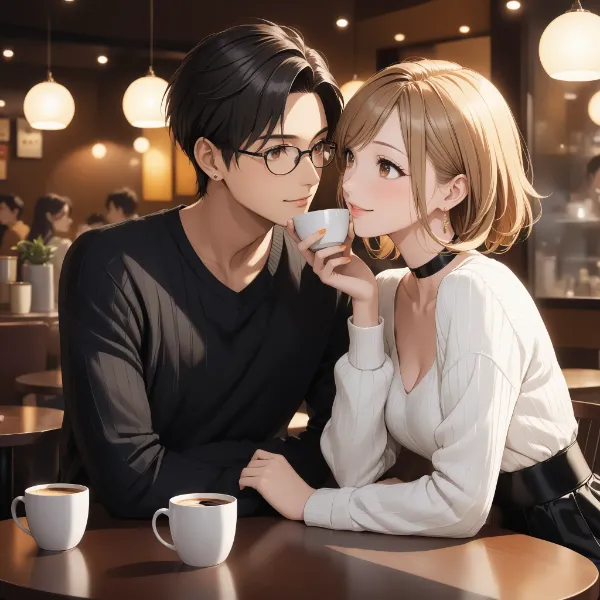 カフェで交わすカップル