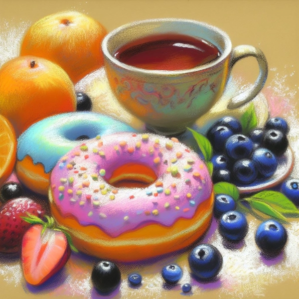 ドーナツ各種類と紅茶