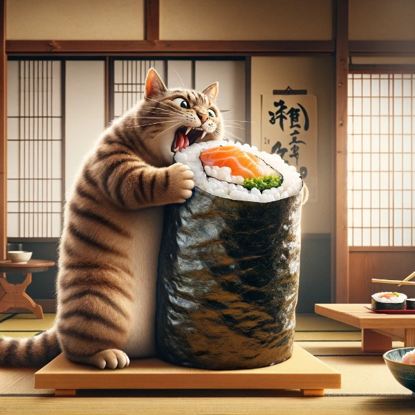 恵方巻にかぶりつく猫さん