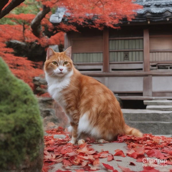 三毛猫　紅葉　寺
