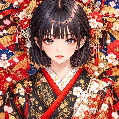 華やかな着物と桜の少女