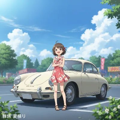夏祭りの少女とクラシックカーの冒険