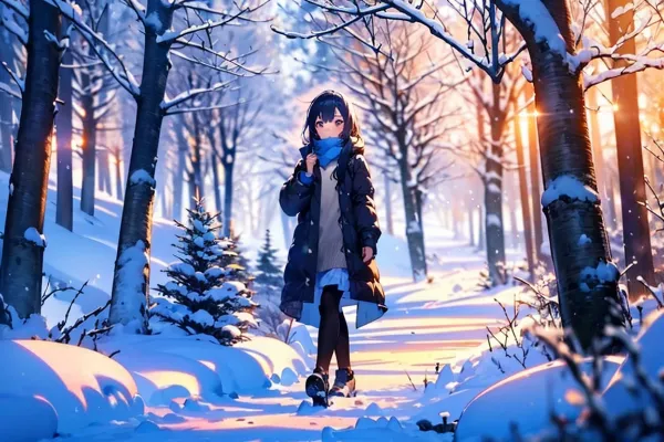 雪景色の森の散歩道