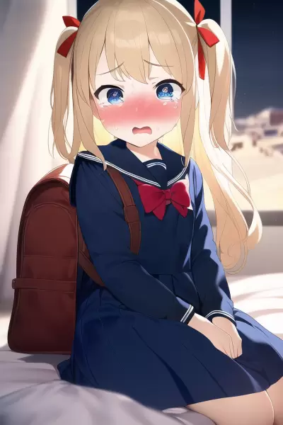 熱が出て学校に行けなくて泣く金髪少女