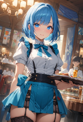 水色髪のウエイトレスさん
