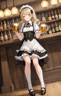 ビールを給仕する金色の髪の少女