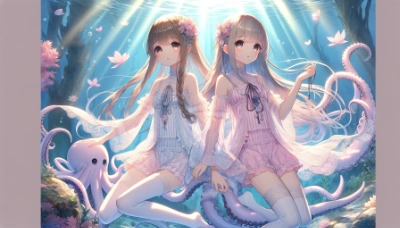 （DALL-E3）白いタコと桜の姉妹