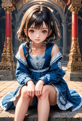 膝を抱えて座る少女