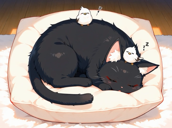 （１０秒動画）黒猫と白雀