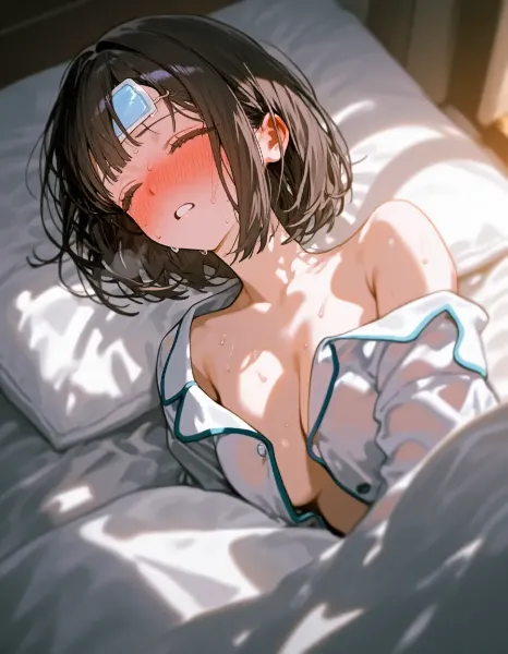 お熱で辛い女の子