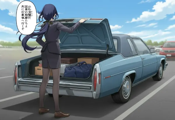 出張の準備でトランクを開けて荷物を積むクロリンデ