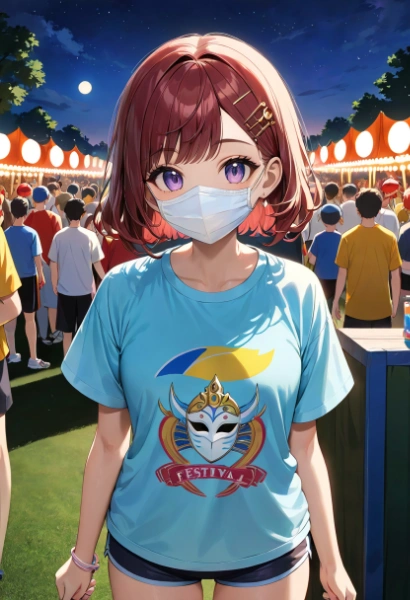夏祭りにきたマスク姿の美少女
