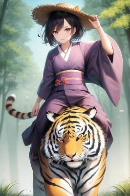 虎に乗る少女