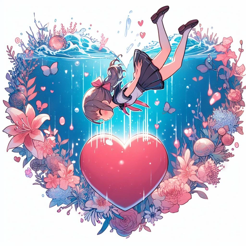 girl diving into heart | Aipictors