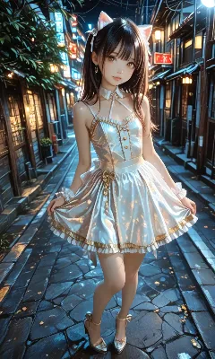 猫耳少女の夜の路地