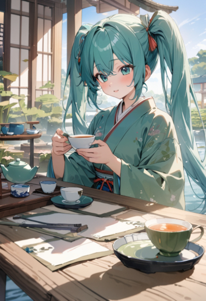 お茶を飲む美少女