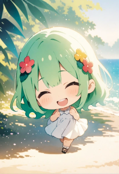 浜辺の緑髪ちゃん