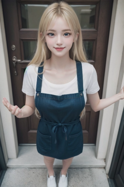 玄関で出迎える金色の髪の少女