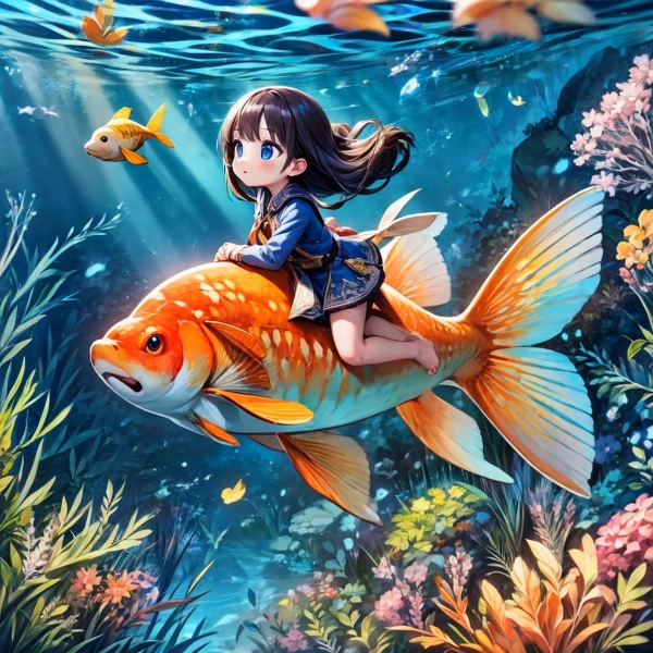 金魚に乗る少女