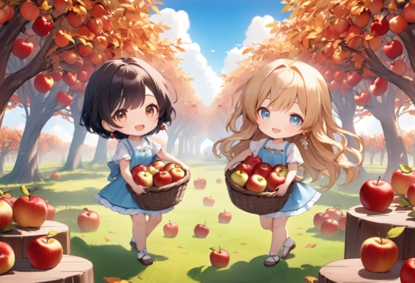 黒髪＆ブロンド・りんご狩り