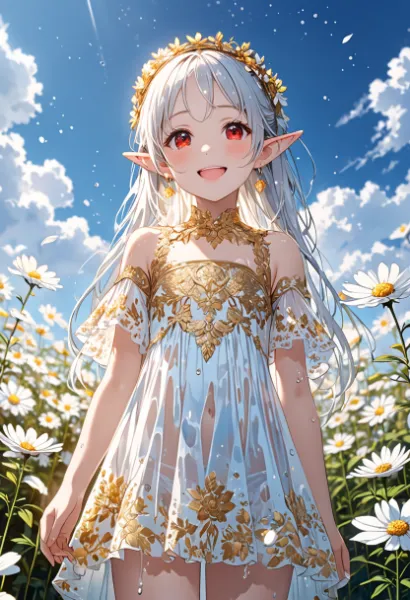 花畑に舞う黄金のエルフ姫