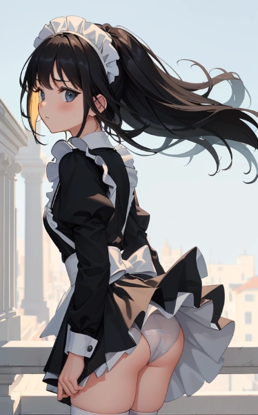黒髪メイドのパンチラ