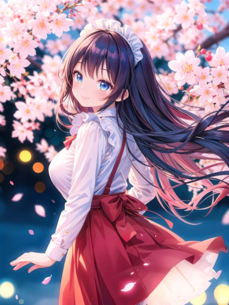 桜とメイドさん