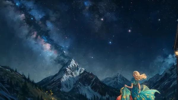 夜空を見上げる