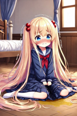 セーラー服姿の金髪少女がおもらし
